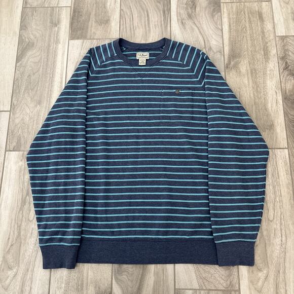 Men’s L.L. Bean Lakewashed Blue Cotton-Poly Striped Crewneck Size Large Regular - Picture 1 of 7